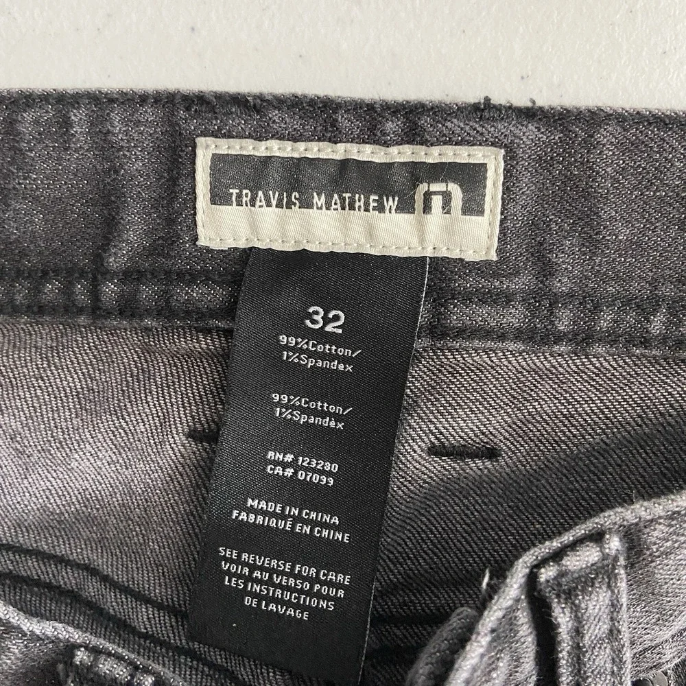 Travis Mathew Jeans Mens 32x31 Slim Straight Skinny Black Denim Cotton Stretch
